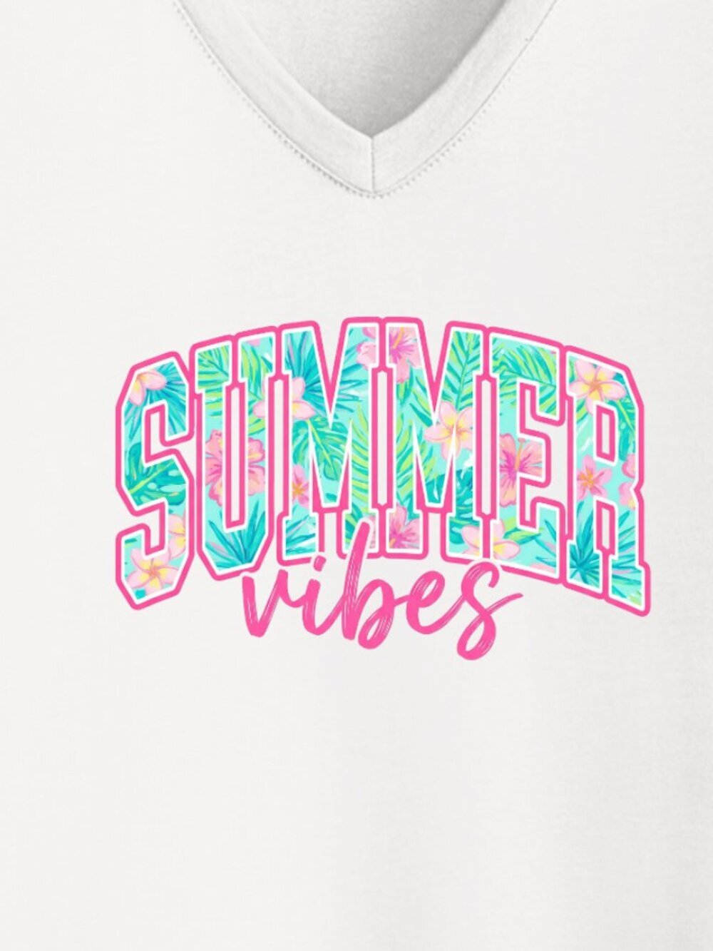 Tropical Summer Vibes Gildan Women’s Softstyle V-Neck T-Shirt Cute Beach Graphic